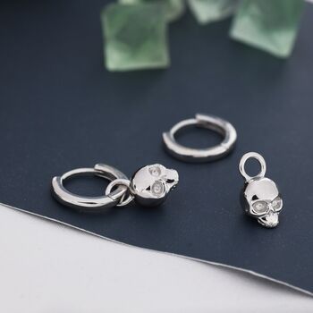 Death Skull Hoop Earrings In Sterling Silver, 5 of 11