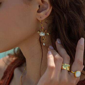 Celestial Kaleidoscope Baroque Pearl Gold Earrings, 10 of 12