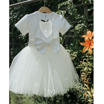 Cap Sleeve Heart Back Large Satin Bow Sash Tutu Dress, 3 of 7