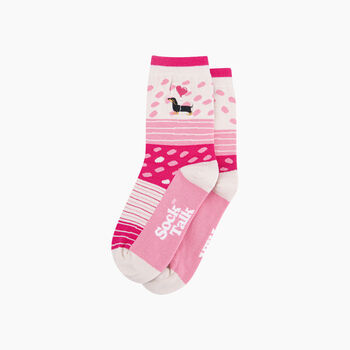Embroidered Sausage Dog Heart Balloon Combed Cotton Socks In Pink, 3 of 4