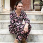 Black And Pink Block Print Floral 100% Cotton Ladies Pyjamas, thumbnail 3 of 8