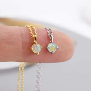 Tiny Opal Pendant Necklace In Sterling Silver, 2 of 10