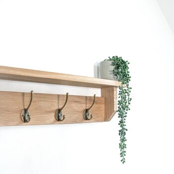 Solid Oak Coat Rack With Hooks, 10cm Deep, Oak Shelf With Hook, Chrome Hook, Silver Hook, Black Hook, Bronze, Brass Hooks, Copper, Oak Shelf, 8 of 11