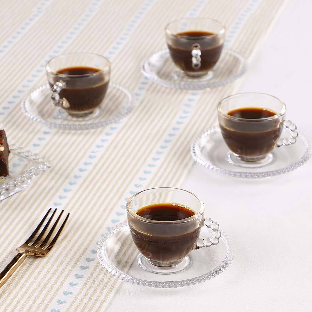 Four Elegant Beaded Glass Cups And Saucers By Dibor