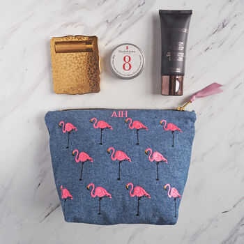 Embroidered Flamingo Cotton Make Up Bag, 7 of 11