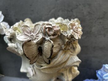 26cm Grey Green Ladies Head Plant Pot With Pink Flowers, 3 of 12