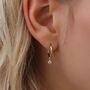 9ct Solid Gold Round Cz Charm Huggie Hoop Earrings, thumbnail 2 of 3