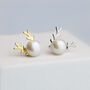 Sterling Silver Pearl Reindeer Stud Earrings, thumbnail 1 of 6