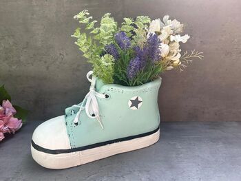 32cm Blue Trainer Shoe Planter – Decorative Flower Pot Plaster Stone, 3 of 7