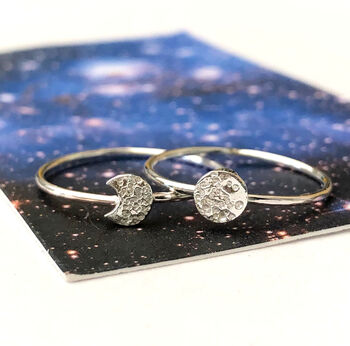 Sterling Silver Mini Half And Full Moon Ring Set, 10 of 12