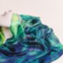 100% Mulberry Silk Scarf, Emerald Green, Aurora Borealis, thumbnail 2 of 6