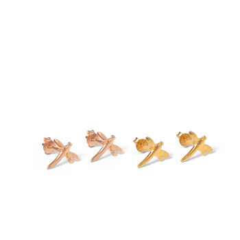 Dragonfly Stud Earrings Gold Or Rose Gold Vermeil, 3 of 6
