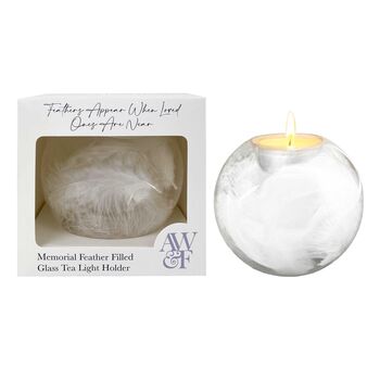 Feather Filled Glass Memorial Tea Light Holder, 5 of 6