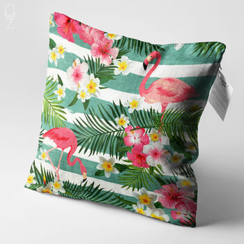 Pink Flamingos Cushion Cover With Leafy Florals, 3 of 7