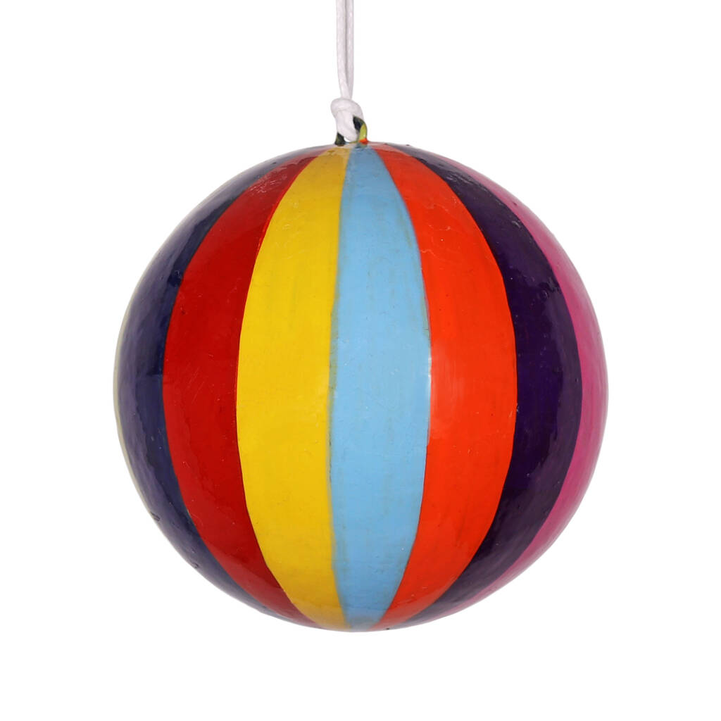 Christmas Wide Stripe Papier Mache Bauble 7cm, Multi, 1 of 1
