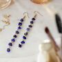 Gold Plate Lapis Lazuli Crystal Chip Dropper Earrings, thumbnail 3 of 4