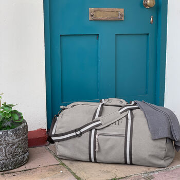 Personalised Grey Canvas Holdall With Shoulder Strap, 3 of 5