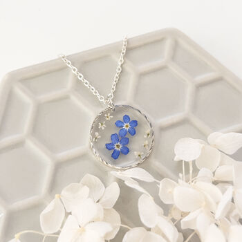 Handmade Forget Me Not Flower Resin Necklace – Delicate Floral Pendant, 2 of 6