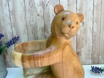Carved Wooden Teddy Bear Wine Bottle Holder, 7 of 8