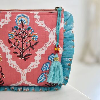Pink And Blue Floral Quilted Make Up Bag, 3 of 4