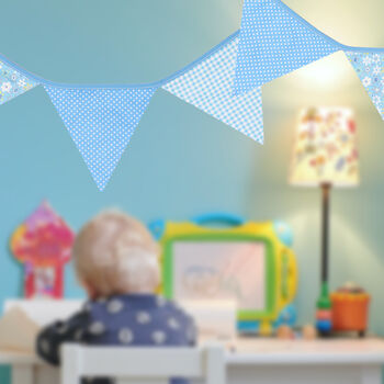 G Decor Blue And White Patterned Cloth Bunting, 3 of 8