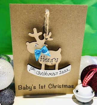 Personalised First Christmas Card Baby Boy Decoration, 3 of 9
