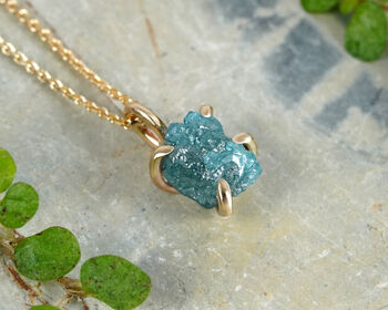 Natural Rough Blue Diamond Necklace In 14k Yellow Gold, 4 of 4