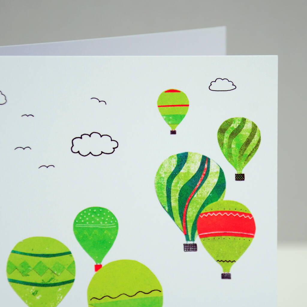 Green Balloons Greetings Card By Fiona Clabon Illustration ...