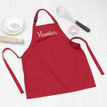 Personalised Kid's Red Santa's Little Helper Apron, 3 of 8