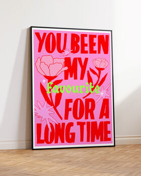Favourite Lyric Art Print – Neon And Pink, Handwritten Typography With Flowers, 6 of 6