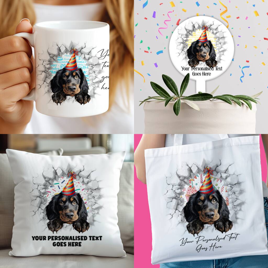 Personalised Gordon Setter Birthday Break Through Dog, 1 of 8