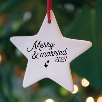 Merry And Married Star Ceramic Bauble, 2 of 2