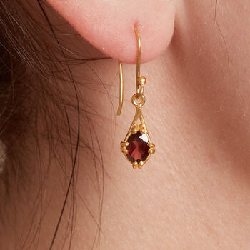 Garnet Gold Plated Silver Antique Style Drop Earrings, 3 of 11