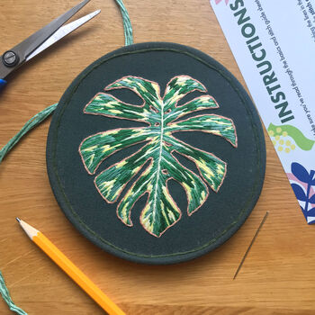 Monstera Leaf Botanical Embroidery Kit, 2 of 4