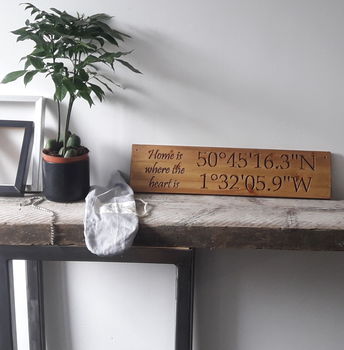 Coordinates Personalised Wood Engraved Sign, 2 of 2