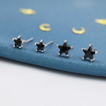 Black Cz Star Stud Earrings In Sterling Silver, 3 of 9