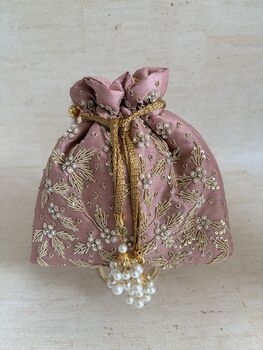 Pink Silk Embroidered Potli Bag, 4 of 8