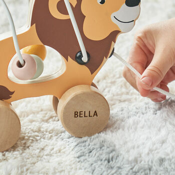 Personalised Wooden Lion Pull Along Toy, 2 of 3