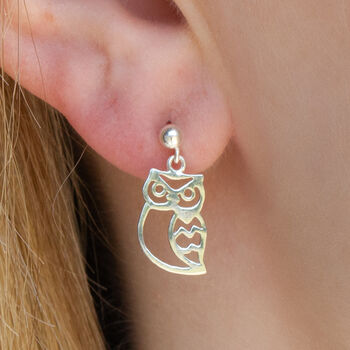 Sterling Silver Owl Earrings, 3 of 7