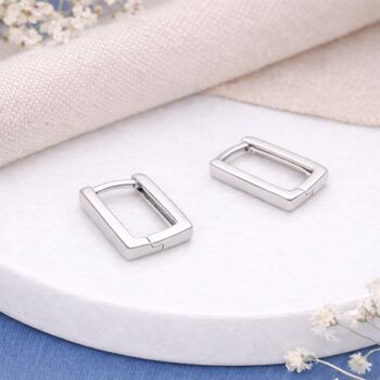 Sterling Silver Rectangle Huggie Hoop Earrings – 13mm X 9mm, 3 of 8