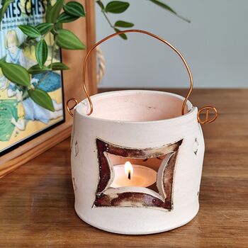 Ceramic Tealight Holder With Copper Wire And Owl, 2 of 5