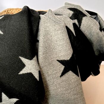 Cashmere Blend Star Scarf In Black And Grey, 2 of 3
