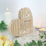 Personalised Any Message Pink Floral Wooden Freestanding Heart, thumbnail 3 of 5