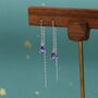 Sterling Silver Amethyst Purple Cz Droplet Threader Earrings, thumbnail 1 of 10
