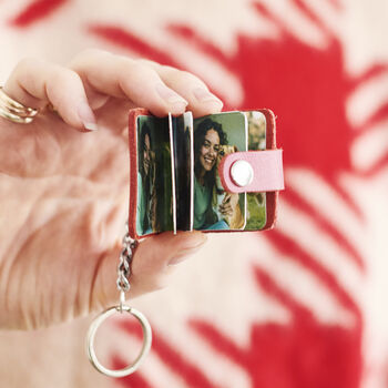 Anniversary Personalised Leather Eight Photo Mini Book Keyring With Hot Stamped Initials, Name Or Date, 3 of 12