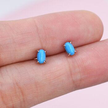 Genuine Blue Turquoise Oval Stud Earrings, 5 of 11
