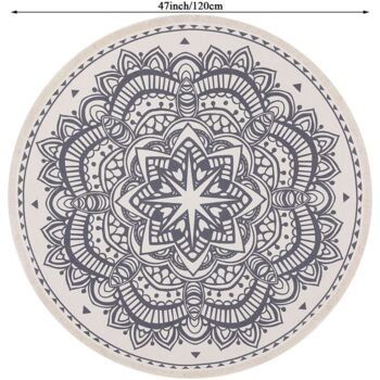 Grey Printed Cotton Round Area Rug, 2 of 7