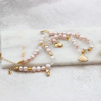 Gold Plated Seashell And Pink Pearl Gemstone Necklace, 5 of 6