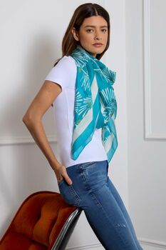Japanese Vintage Pine Needles Teal And Ivory Silk Scarf, 4 of 6