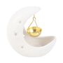 White Crescent Moon Hanging Oil Burner With Gold Dish, thumbnail 2 of 4